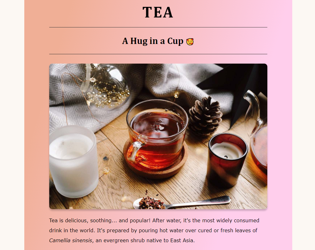 Tea landing page preview