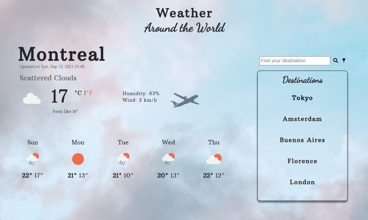 Weather app preview displaying the temperature and forecast of Montreal